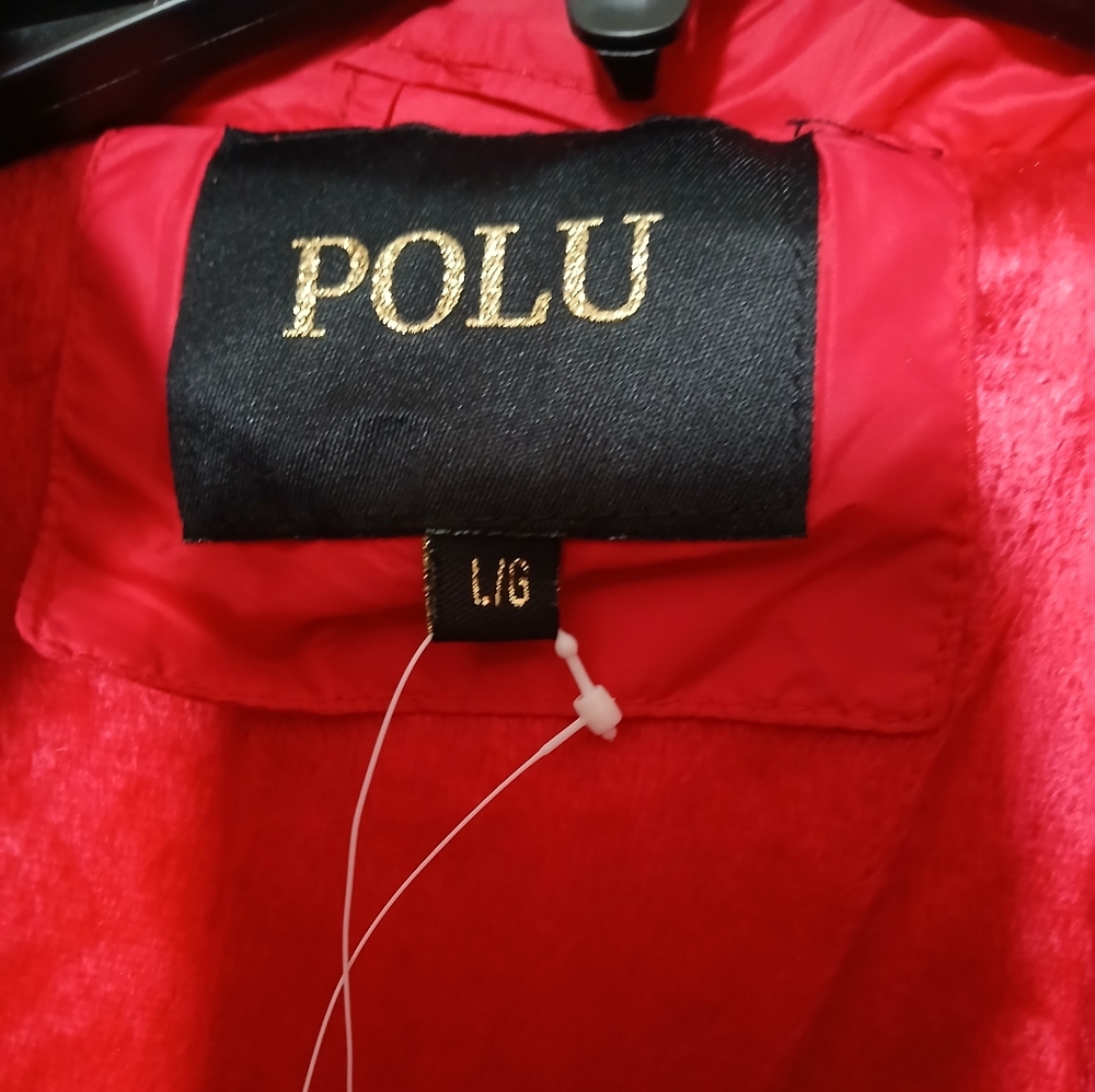 POLU Women's Bold Red Puffer Coat Size L  2 Pocket NEW - Picture 2 of 12